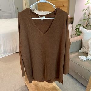 Brown Waffle Knit V-Neck Sweater, size 1X